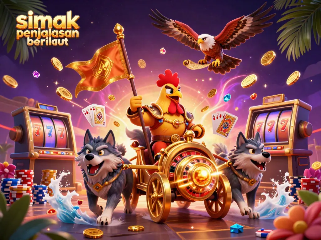 Simak penjelasan berikut pada ilustrasi 3D dengan ciri khas kasino yang penuh koin emas dan simbol slot