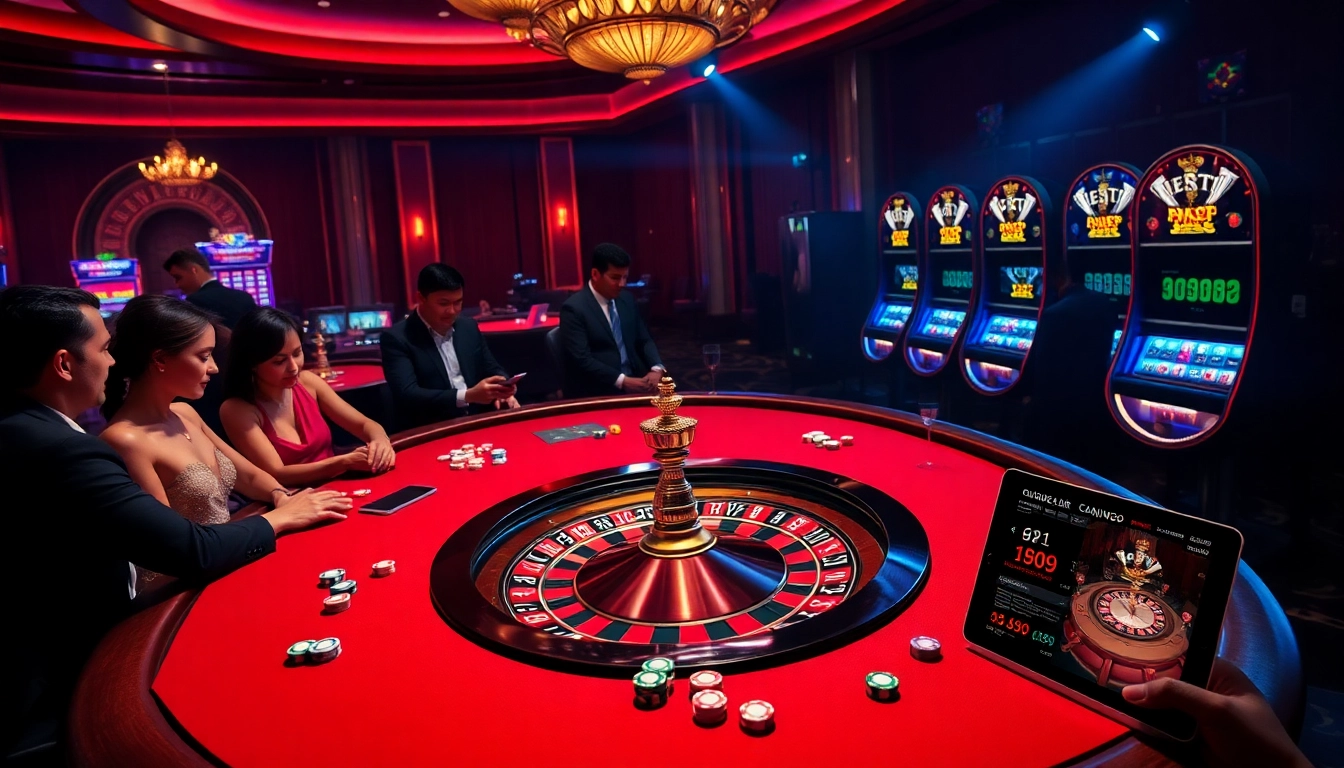 Découvrez l'excitation du casino en ligne Français 2026 avec une table de poker vibrante et une roulette.