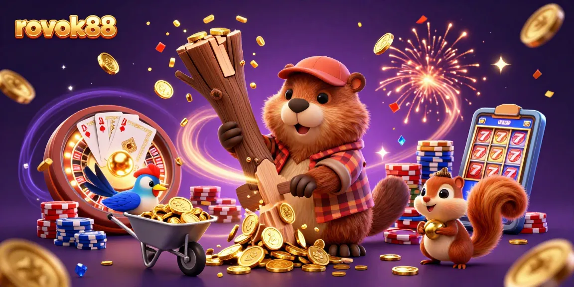 Discover the excitement of rokok88 with a vibrant, animated scene showcasing cartoon characters in a lavish casino.