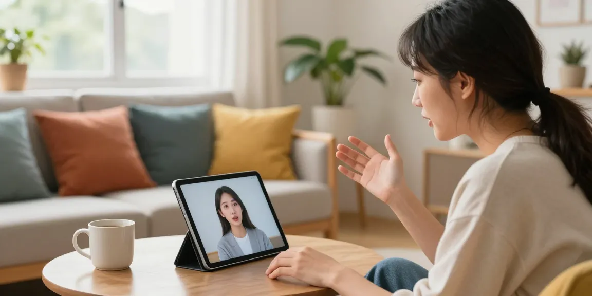 Engaging scene of user interacting with crush on ai app on tablet in a cozy modern setting.