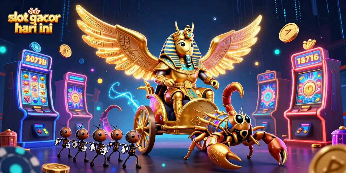 Spin the reels with slot gacor hari ini featuring a vivid 3D scene of adventurous characters and gaming elements.
