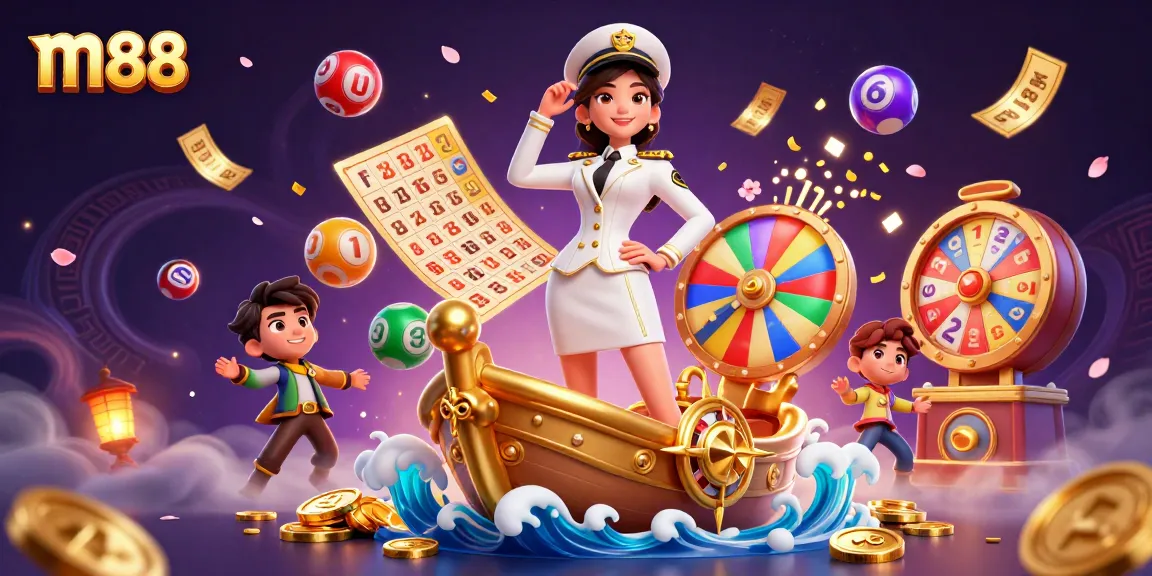 M88 engages players with vibrant lottery activities in a gold-themed online casino.
