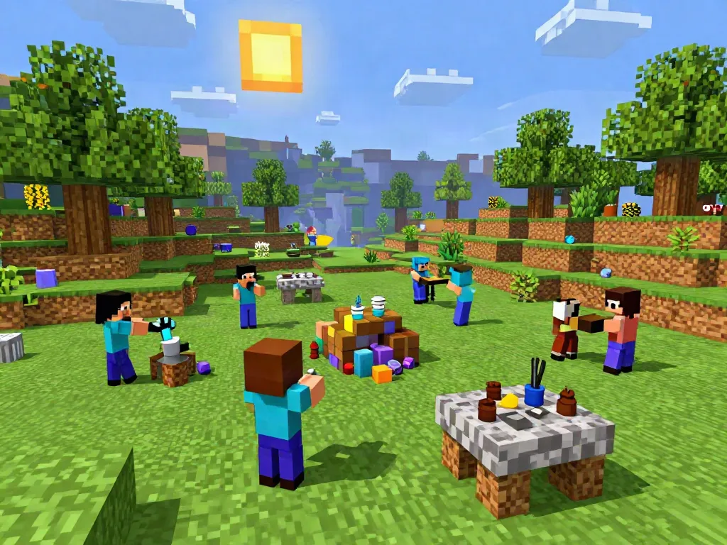 Dynamic gameplay scene of players exploring the best Minecraft servers, showcasing teamwork and adventure.