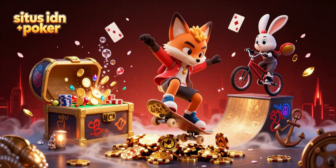 Engage in situs idn poker with vibrant characters on golden poker chips amidst casino-themed action.