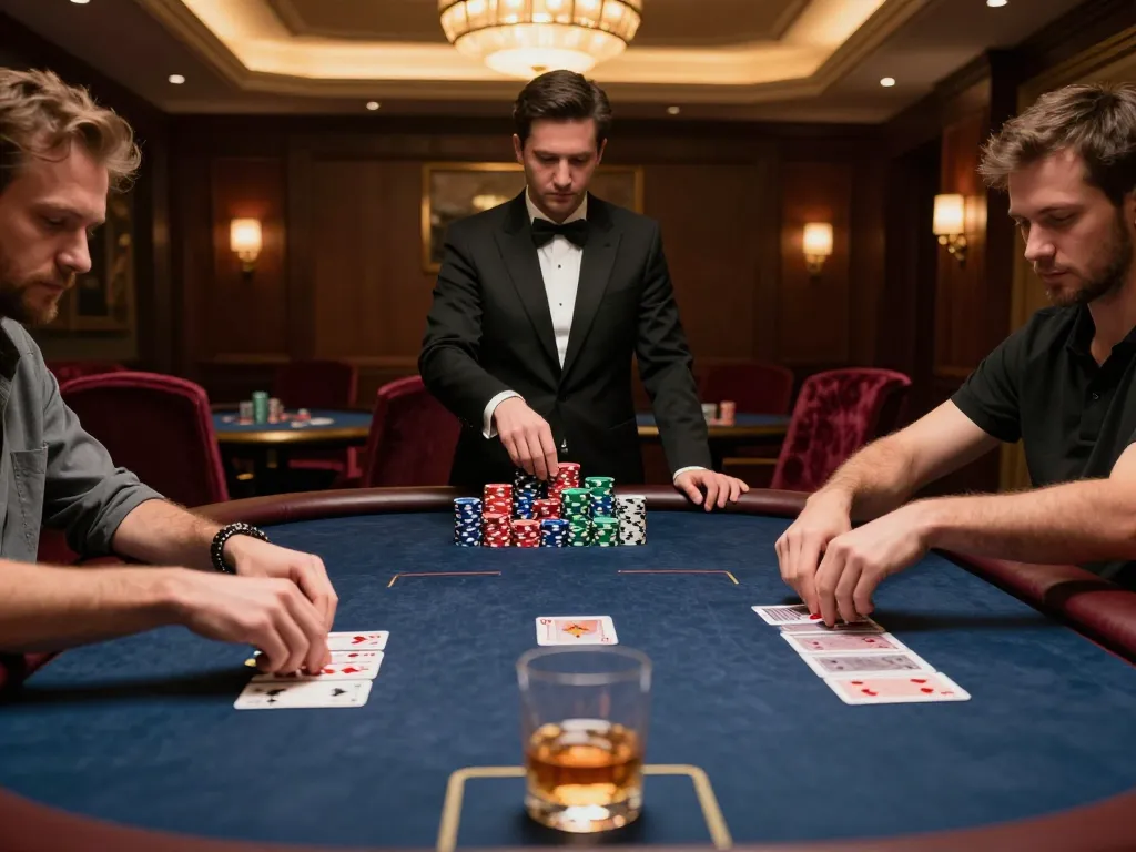 High-stakes poker game showcasing hidden wiki strategy and thrilling gameplay in an elegant casino