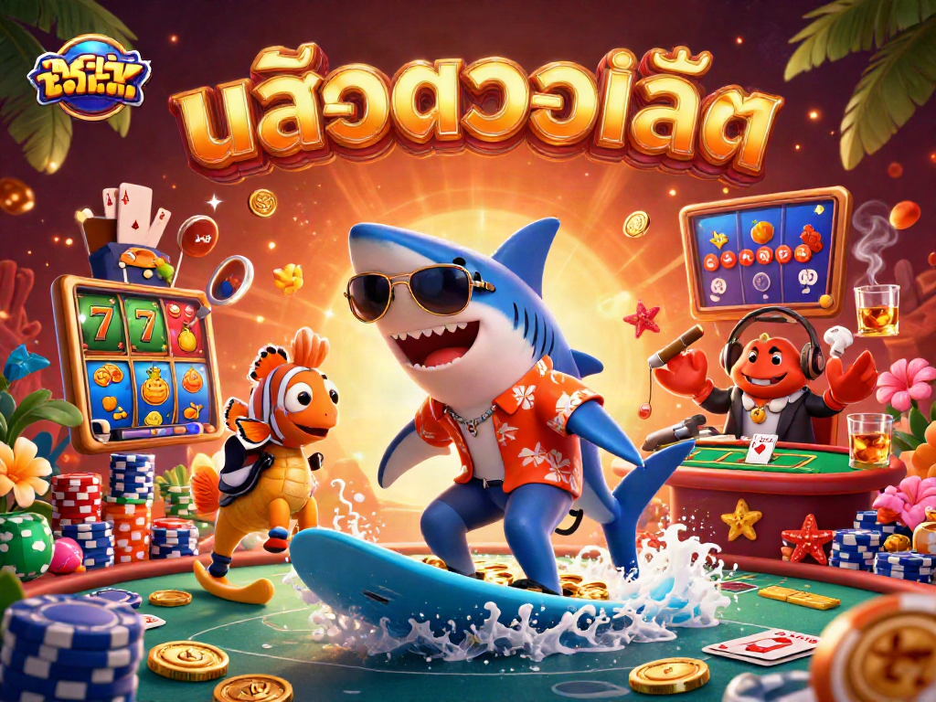 Engage in exciting สล็อตวอเลท experiences with vibrant characters and gaming elements in this dynamic casino art piece.