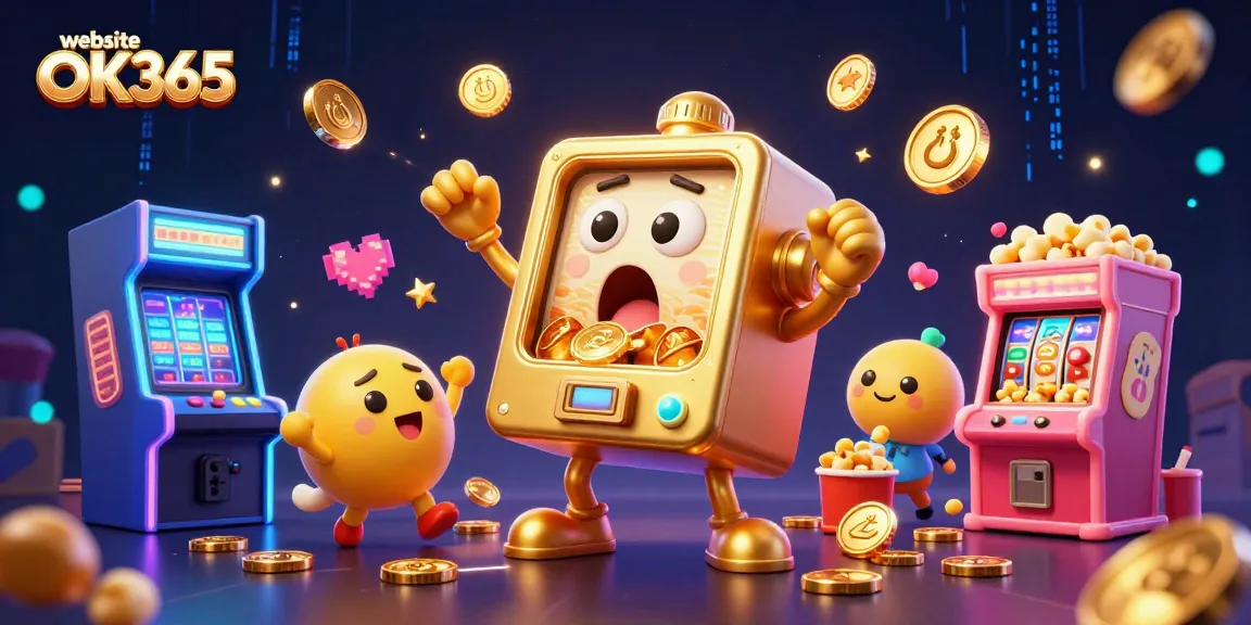 Witness the excitement of website OK365 as a golden slot machine hits the jackpot with cheering companions!