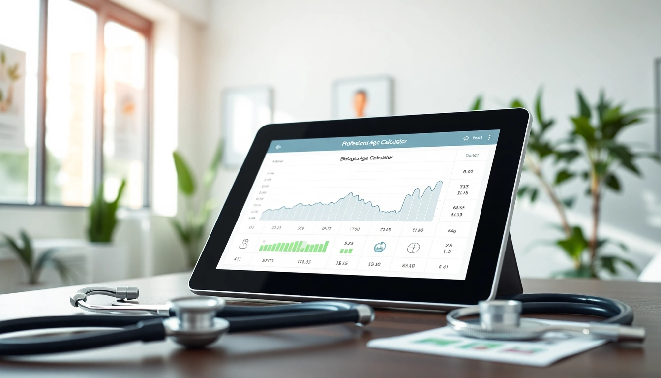 Calculate your true biological age using an interactive biological age calculator displayed on a tablet.