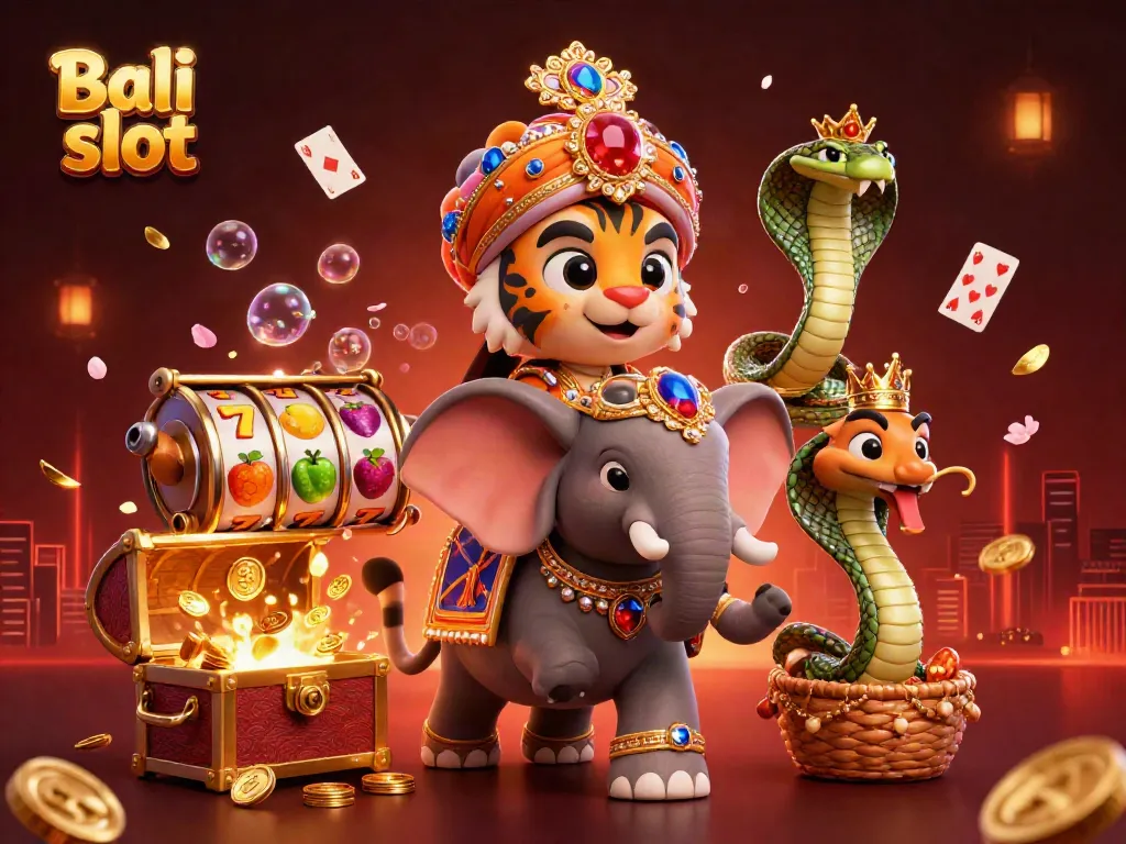 Bali slot action scene featuring cartoon characters in a vibrant casino environment.