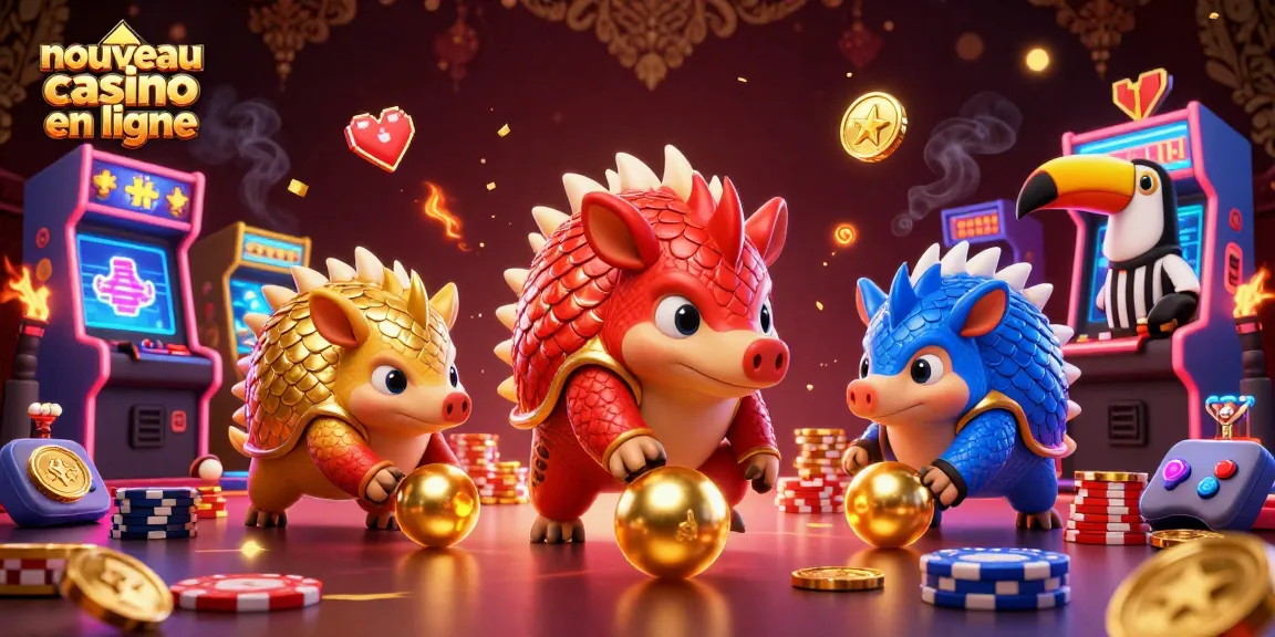 Nouveau casino en ligne avec pangolins compétitifs et éléments de jeux colorés.
