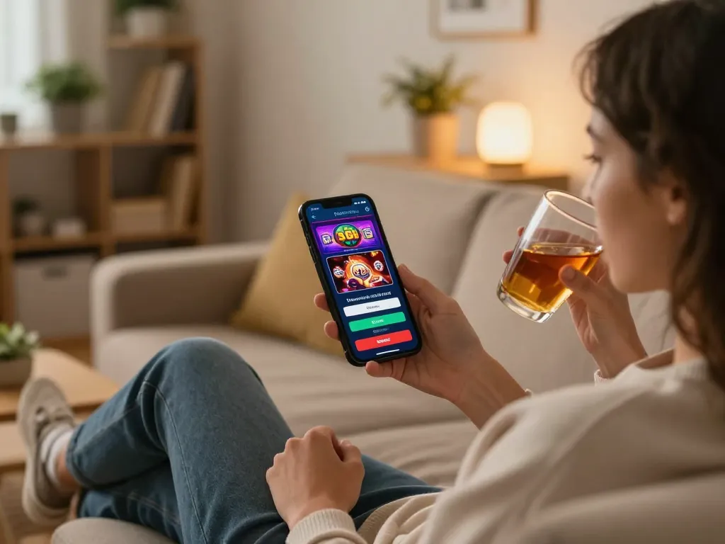Experience casino senza registrazione as a player engages online gaming on a smartphone in a cozy home setting.