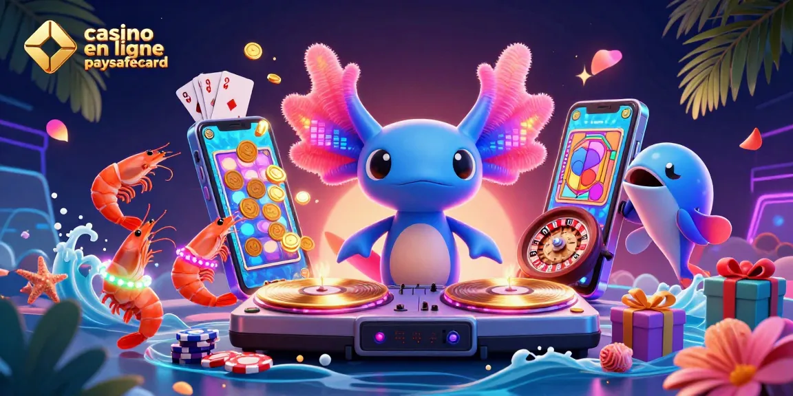 Illustration d'un casino en ligne paysafecard, avec des animations et des éléments de jeu colorés.
