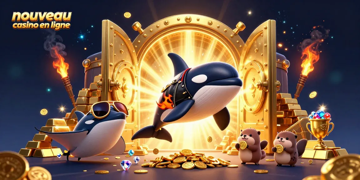 Explorez le nouveau casino en ligne avec cette illustration dynamique de personnages marins et des trésors scintillants.