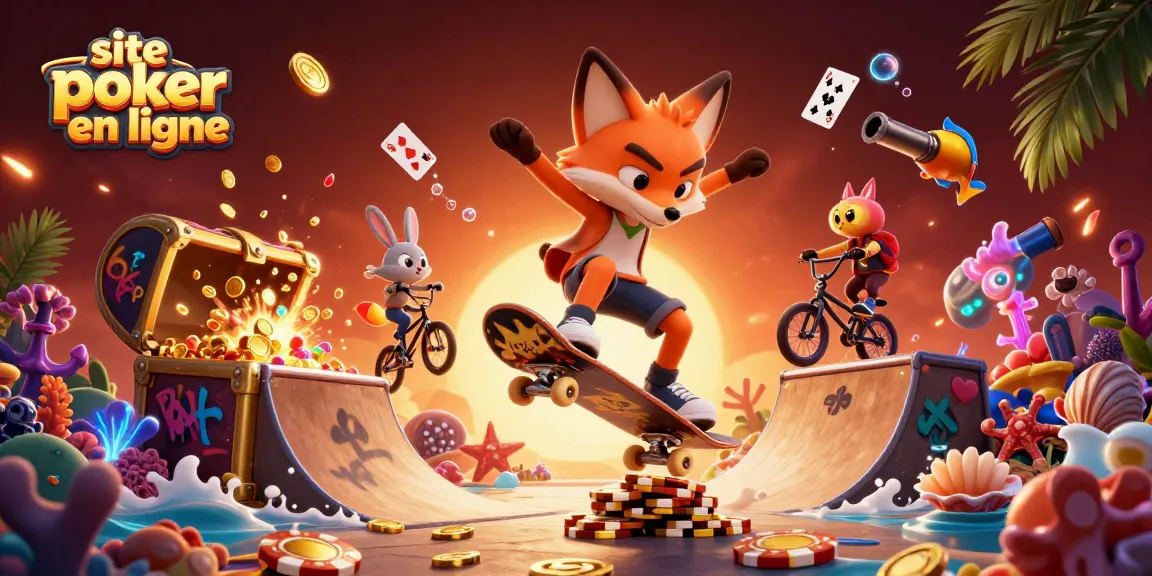 Le site de poker en ligne fait vivre une aventure palpitante avec des personnages animés sur des jetons dorés.