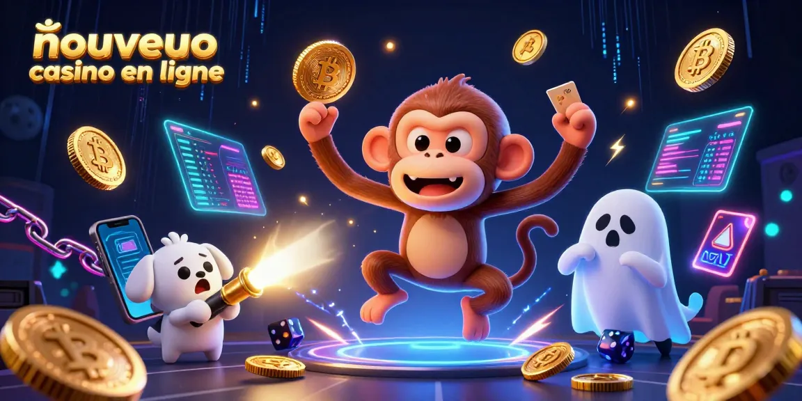 Illustration dynamique d'un nouveau casino en ligne, mettant en scène un singe poltergeist et un chiot chasseur.