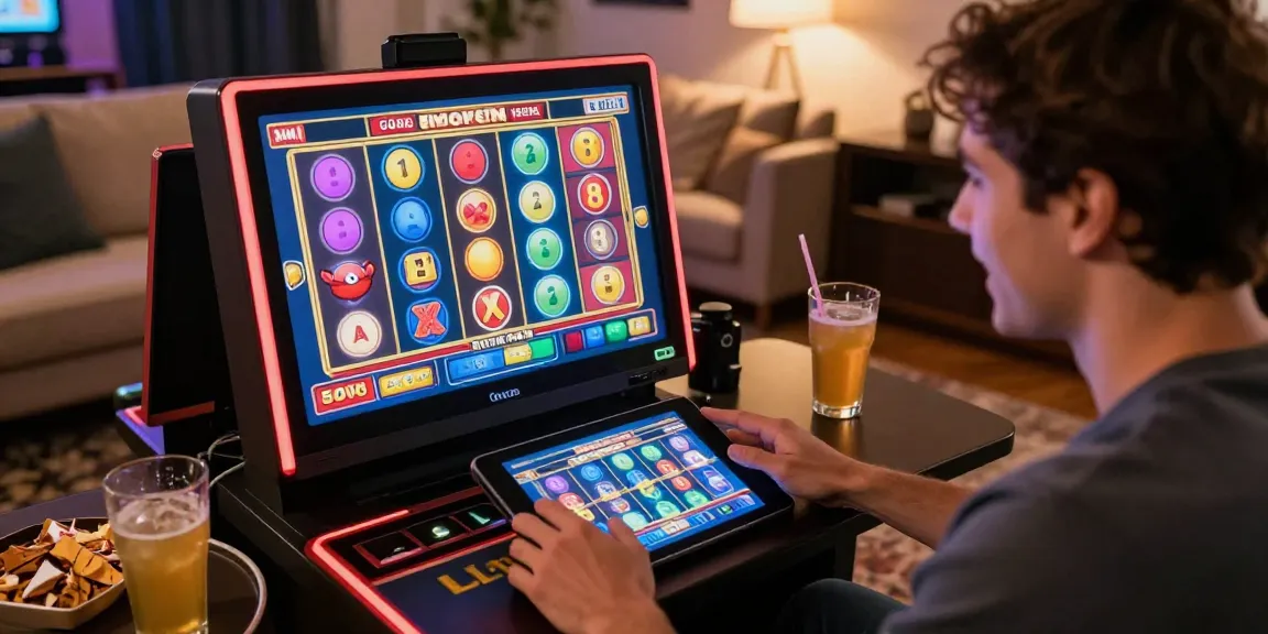 Excited player engaging with slot deposit 1000 gameplay on a tablet in a cozy home setting