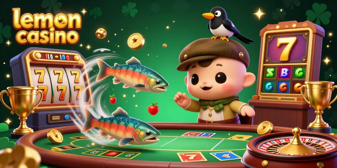 A Lemon Casino izgalmas játékélményét bemutató 3D-s illusztráció, tele bónuszokkal és nyerőgépekkel.