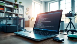 Showcasing innovative technology tools and a laptop in a modern workspace.