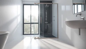 Admire la paroi de douche sirhona moderne avec portes coulissantes en verre transparent.