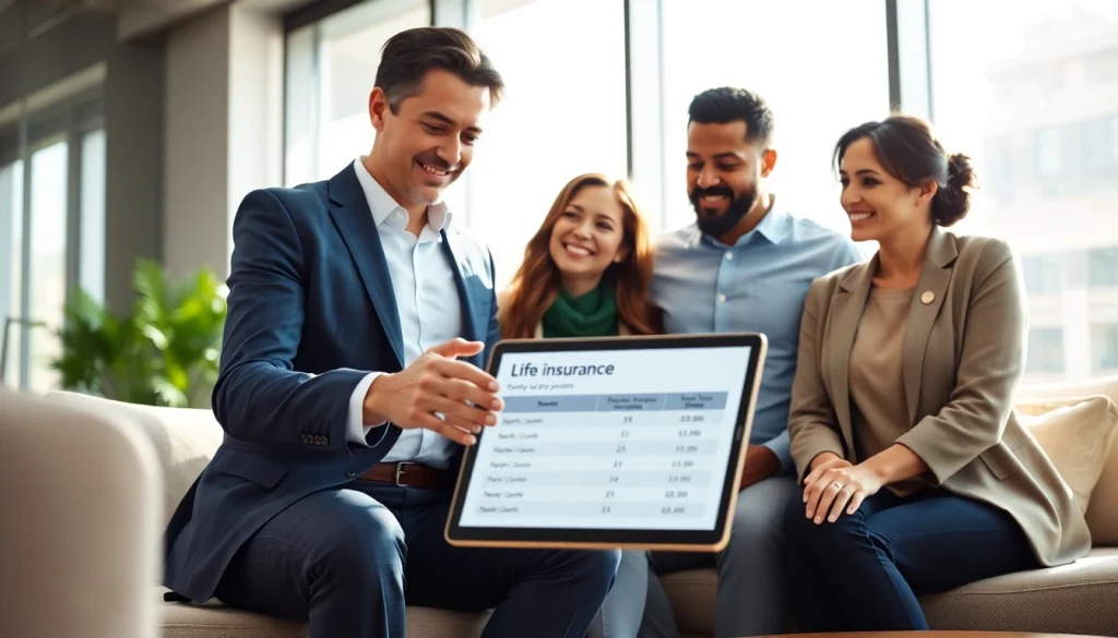 Assess life insurance policies with a professional in a welcoming office setting.