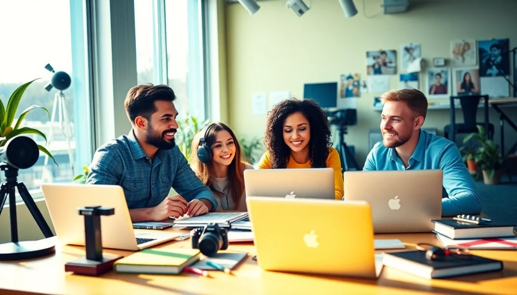 Content creators brainstorming on how to get paid for content creation fast in a bright workspace.