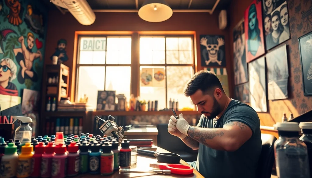 Experience the artistry at entrelagostattooartgallery.com with a tattoo artist at work in a creative space.