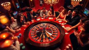 Experience the thrill of gambling with "ink vao 12bet" surrounded by a vibrant casino scene.