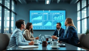 Analyze competitor pricing data in a bright office environment with engaged professionals.