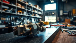 Showcasing a forced reset trigger with intricate details and tools in a workshop setting.