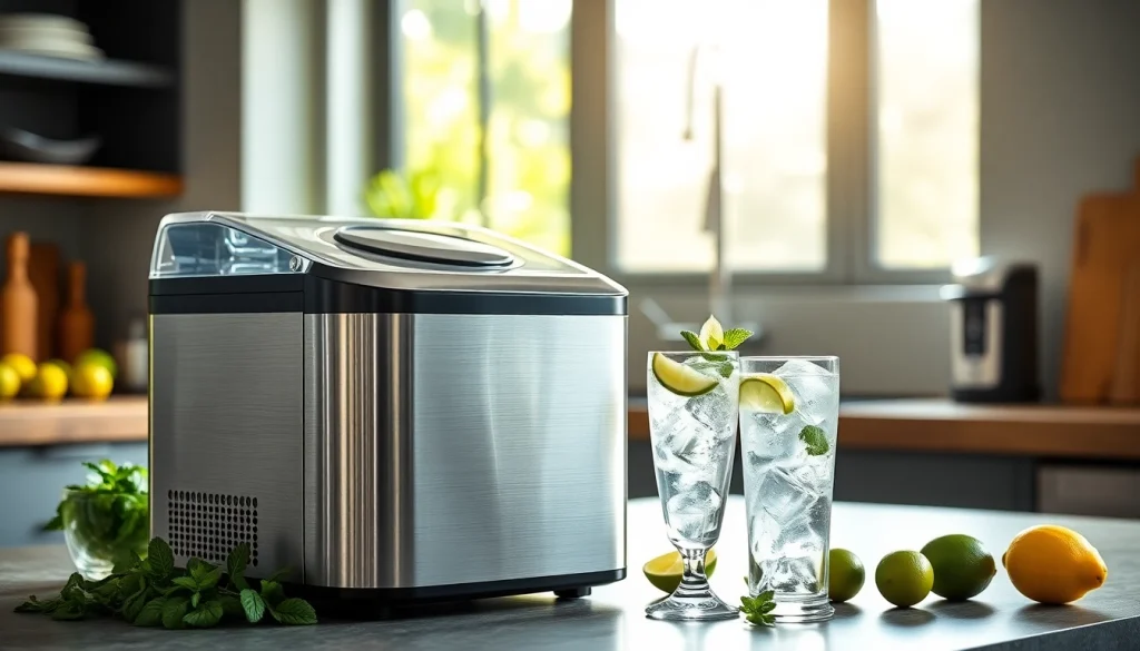 High-quality ice maker producing crystal clear ice cubes for refreshing drinks.