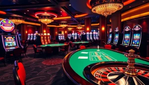 Experience MK8 betting with vibrant tables and lively players in a luxurious casino setting.