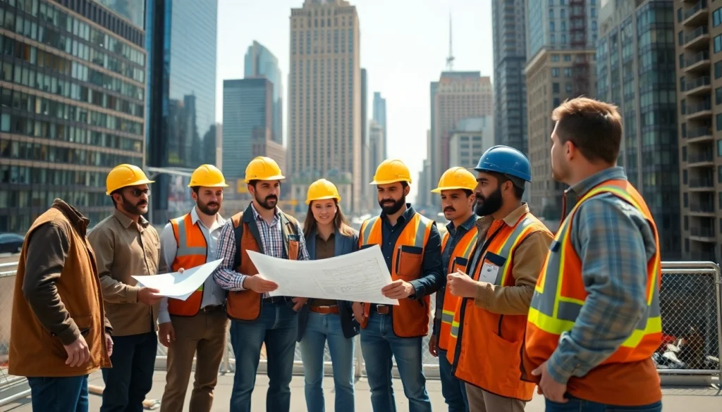 New York General Contractor team discussing plans at a construction site in NYC.