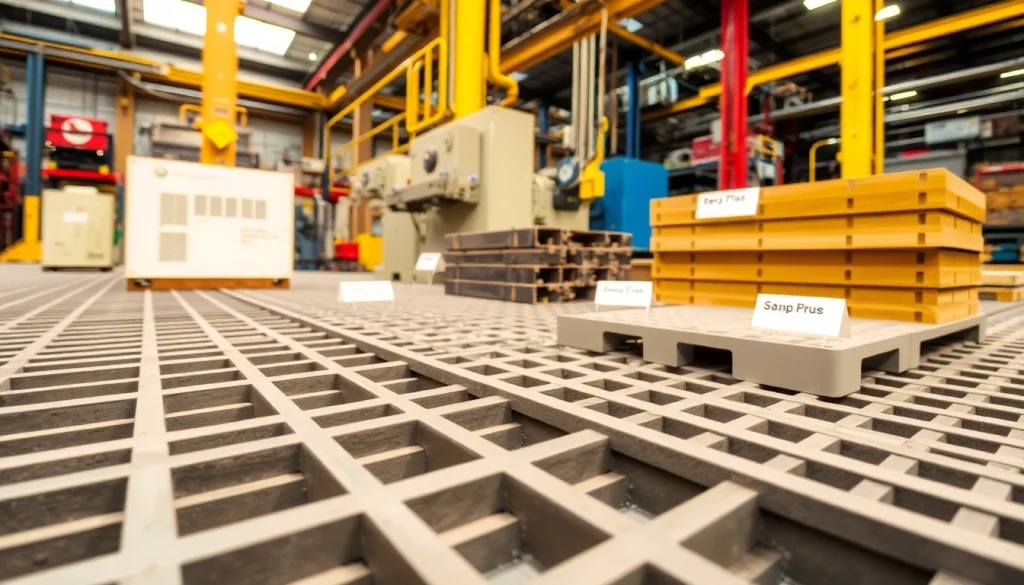 Showcase of GRP Grating Supplier's products in an industrial setting with clear details and lighting.