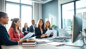 Immigration lawyer Sydney consulting clients in a modern office, highlighting professional legal services.