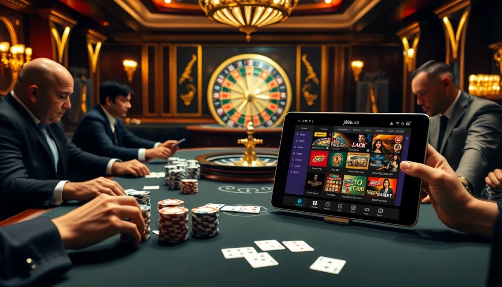 Engage in exhilarating poker action at j88an.club's luxurious casino table with vibrant chips and cards.