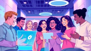 Engaging scene of diverse individuals enjoying NSFW AI chat interactions with advanced technology.