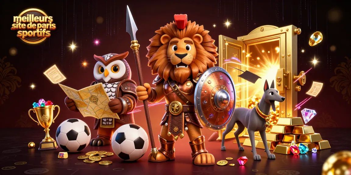 Meilleurs site de paris sportifs : lion, hibou et lévrier dans un univers de paris sportif scintillant