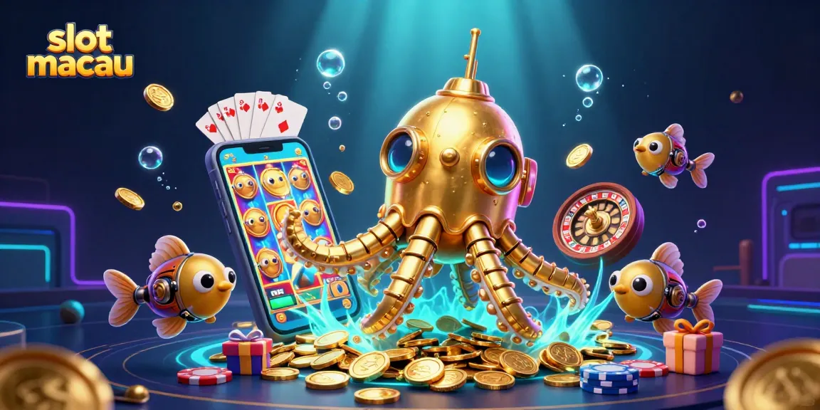 Spin the reels and win with slot macau's vibrant underwater casino scene filled with gold coins and colorful slot games.