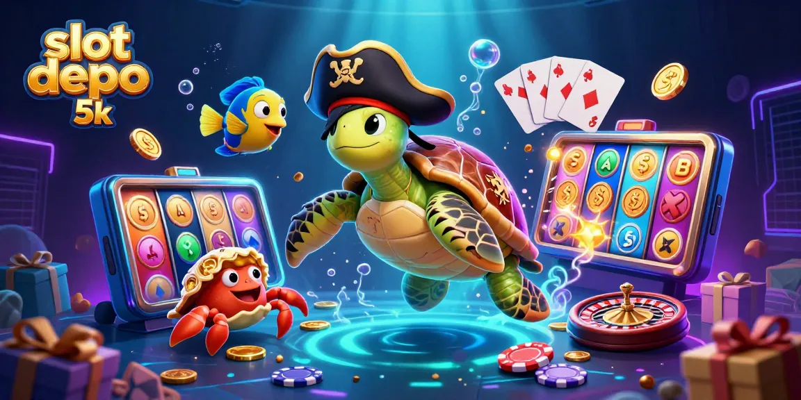 Experience slot depo 5k magic with a colorful 3D turtle, crab, and underwater treasures.