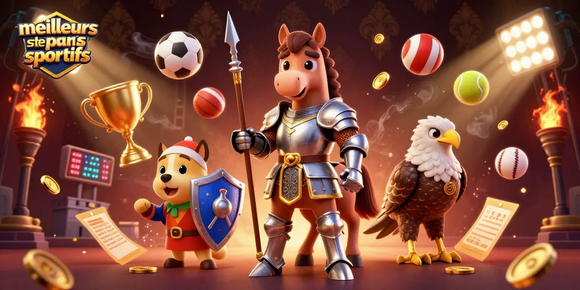 Meilleurs site de paris sportifs : illustration dynamique avec un cheval médiéval et des éléments sportifs.