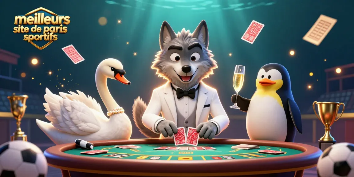Illustration artistique de meilleurs site de paris sportifs avec un loup, un cygne et un pingouin, pour des paris captivants.